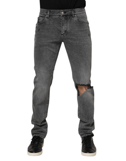 Dolce & Gabbana Gray Cotton Logo Plaque Denim Jeans Dolce & Gabbana