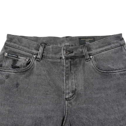 Dolce & Gabbana Gray Cotton Logo Plaque Denim Jeans