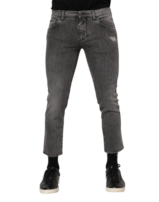 Dolce & Gabbana Gray Cotton Logo Plaque Men Denim Jeans Dolce & Gabbana