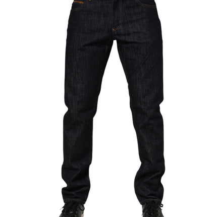 Dolce & Gabbana Dark Blue Cotton Logo Plaque Men Denim Jeans