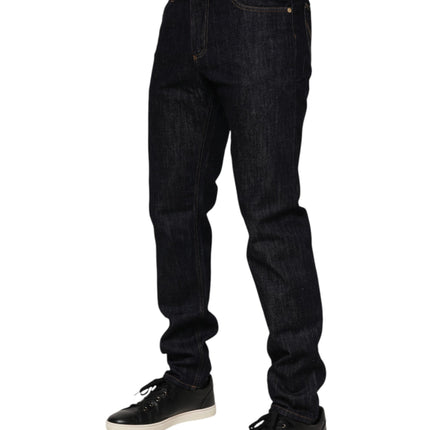 Dolce & Gabbana Dark Blue Cotton Logo Plaque Men Denim Jeans