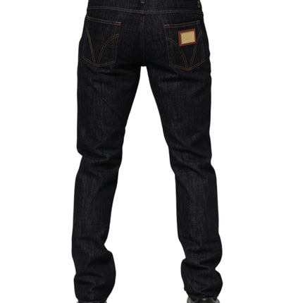 Dolce & Gabbana Dark Blue Cotton Logo Plaque Men Denim Jeans