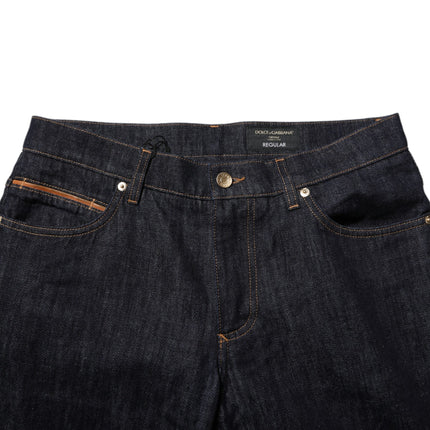Dolce & Gabbana Dark Blue Cotton Logo Plaque Men Denim Jeans