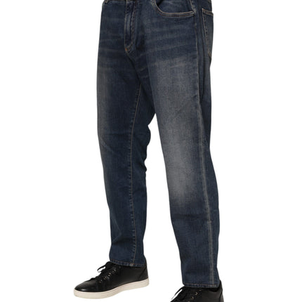 Dolce & Gabbana Blue Cotton Logo Plaque Slim Denim Jeans