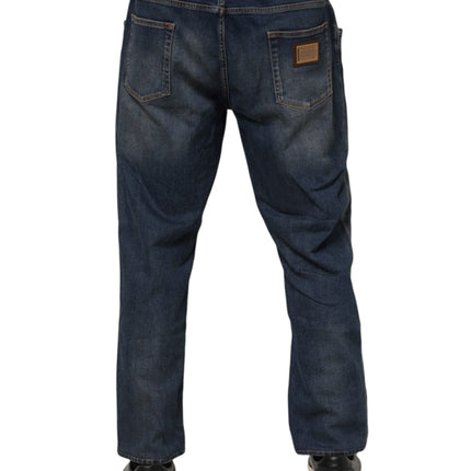 Dolce & Gabbana Blue Cotton Logo Plaque Slim Denim Jeans
