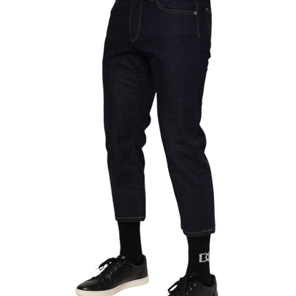 Dolce & Gabbana Dark Blue Cotton Logo Slim Fit Men Denim Jeans