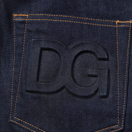 Dolce & Gabbana Dark Blue Cotton Logo Slim Fit Men Denim Jeans