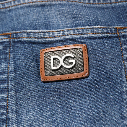 Dolce & Gabbana Blue Cotton Logo Plaque Denim Jeans