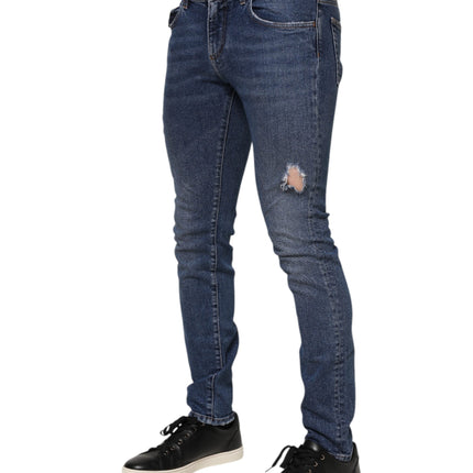 Dolce & Gabbana Blue Cotton Logo Plaque Skinny Men Denim Jeans