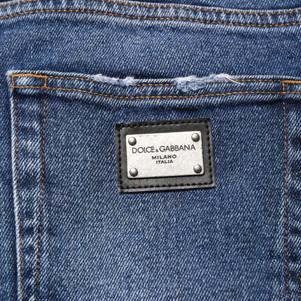 Dolce & Gabbana Blue Cotton Logo Plaque Skinny Men Denim Jeans