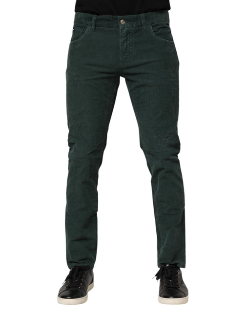 Dolce & Gabbana Green Cotton Corduroy Skinny Pants Dolce & Gabbana