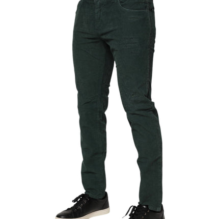 Dolce & Gabbana Green Cotton Corduroy Skinny Pants