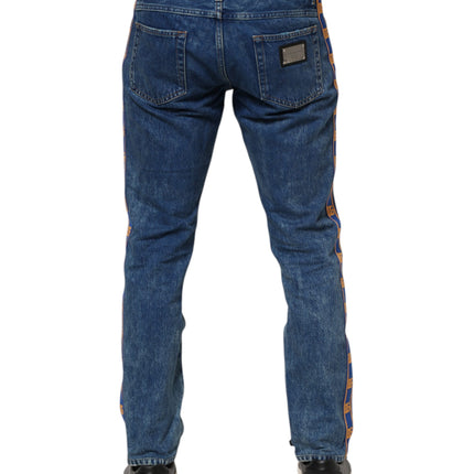 Dolce & Gabbana Blue Cotton Logo Plaque Denim Jeans