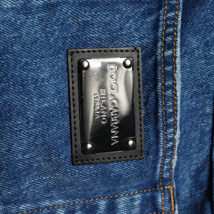 Dolce & Gabbana Blue Cotton Logo Plaque Denim Jeans