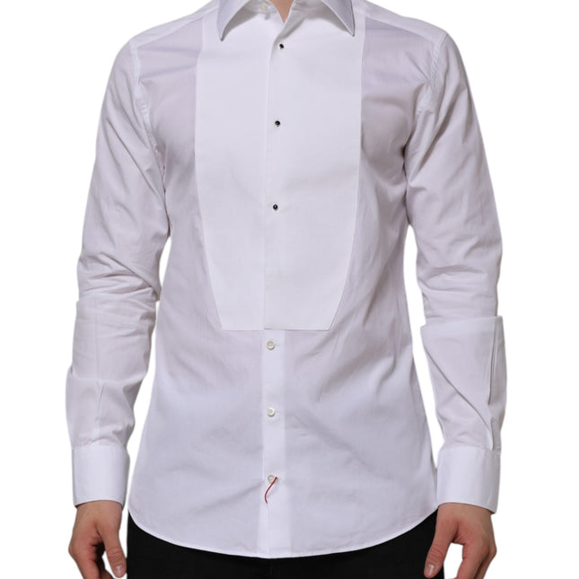 Dolce & Gabbana White Bib Cotton Poplin GOLD Formal Shirt