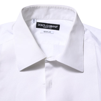Dolce & Gabbana White Bib Cotton Poplin GOLD Formal Shirt