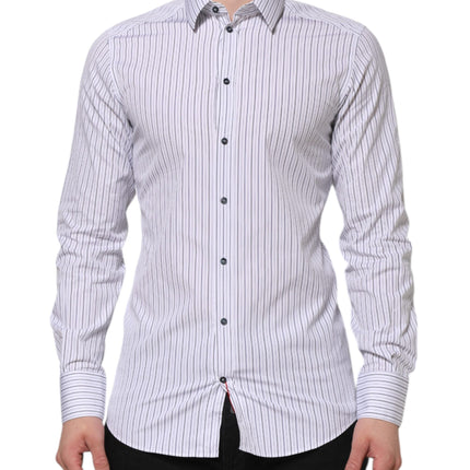 Dolce & Gabbana White Blue Striped Cotton GOLD Formal Shirt