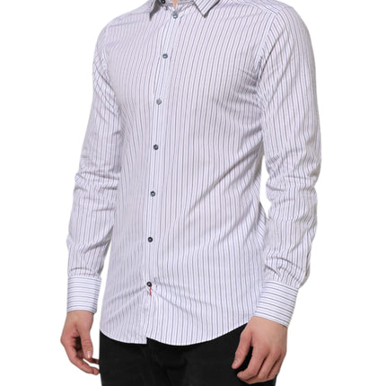 Dolce & Gabbana White Blue Striped Cotton GOLD Formal Shirt