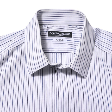 Dolce & Gabbana White Blue Striped Cotton GOLD Formal Shirt