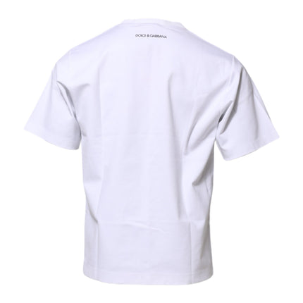 Dolce & Gabbana White Cotton Crew Neck Graphic Print T-shirt