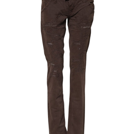 CYCLE Brown Cotton Low Waist Skinny Casual Jeans