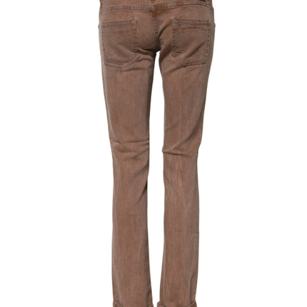 Acht Brown Cotton Slim Fit Denim Low Waist Jeans