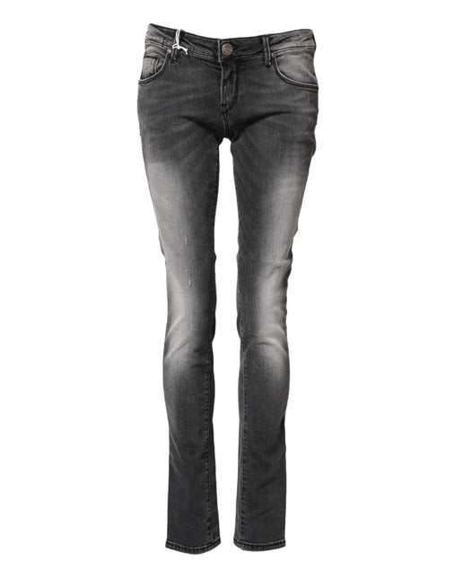 Acht Dark Gray Cotton Slim Fit Denim Low Waist Denim Jeans Acht