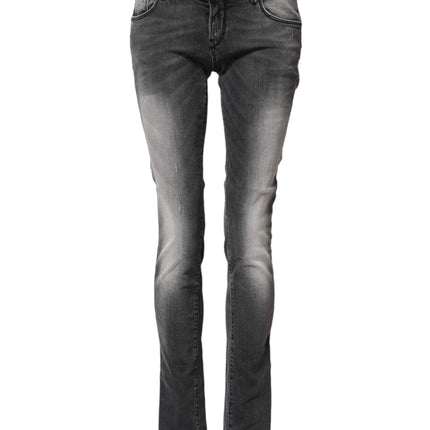 Acht Dark Gray Cotton Slim Fit Denim Low Waist Denim Jeans