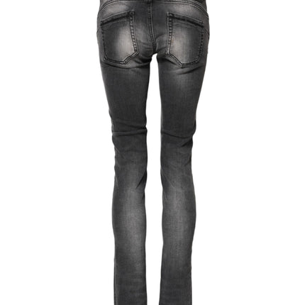 Acht Dark Gray Cotton Slim Fit Denim Low Waist Denim Jeans