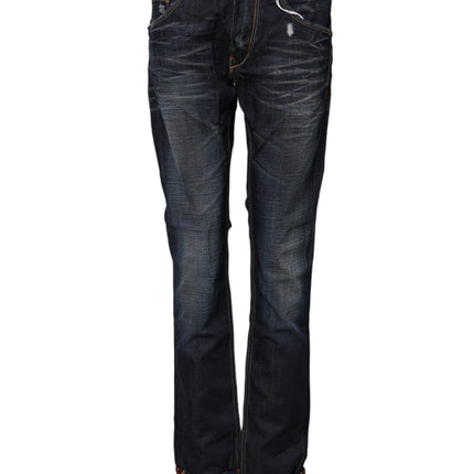 Acht Blue Washed Cotton Mid Waist Flared Denim Jeans