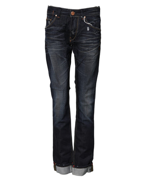 Acht Blue Washed Cotton Mid Waist Flared Denim Jeans Acht