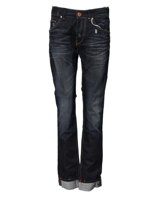 Acht Blue Washed Cotton Mid Waist Flared Denim Jeans Acht