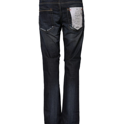 Acht Blue Washed Cotton Mid Waist Flared Denim Jeans