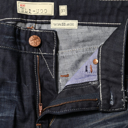 Acht Blue Washed Cotton Mid Waist Flared Denim Jeans