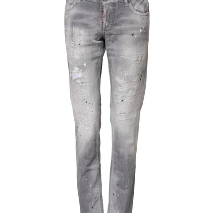 Dsquared² Gray Washed Mid Waist Tapered Denim Jeans