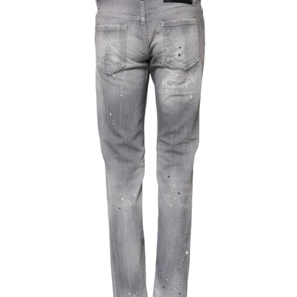 Dsquared² Gray Washed Mid Waist Tapered Denim Jeans