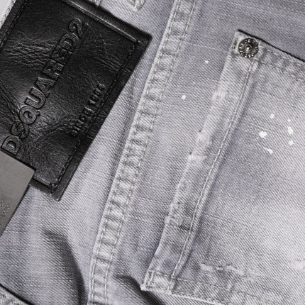Dsquared² Gray Washed Mid Waist Tapered Denim Jeans