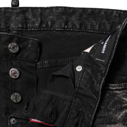 Dsquared² Black Washed Mid Waist Tapered Denim Jeans