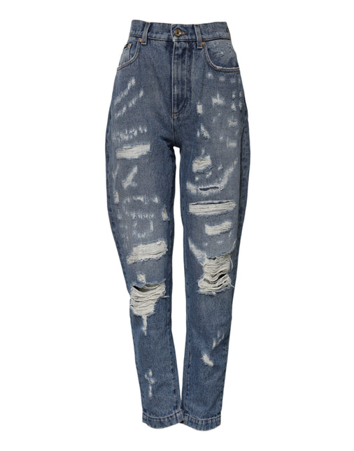 Dolce & Gabbana Blue Cotton Tattered High Waist Denim Jeans Dolce & Gabbana