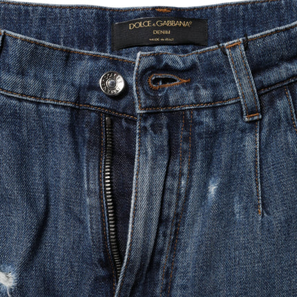 Dolce & Gabbana Blue Cotton Tattered Denim Bermuda Shorts