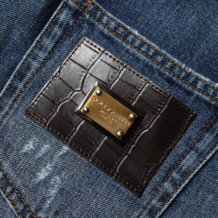 Dolce & Gabbana Blue Cotton Tattered Denim Bermuda Shorts