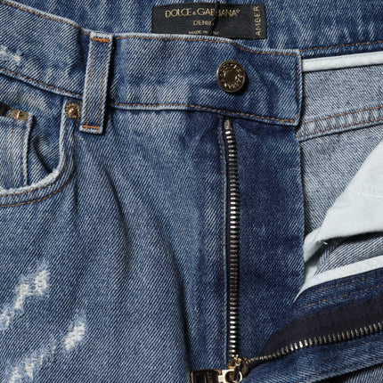 Dolce & Gabbana Blue Tattered High Waist Women Denim Jeans