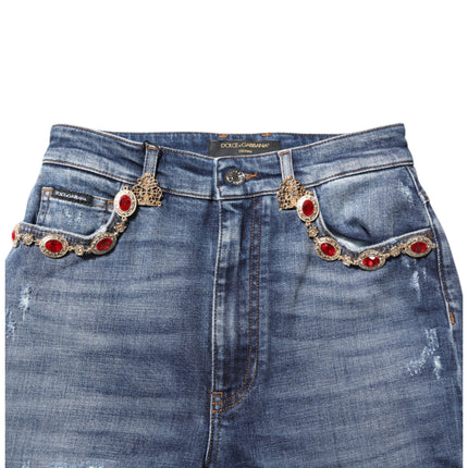 Dolce & Gabbana Blue Rhinestone Embellished Denim Jeans