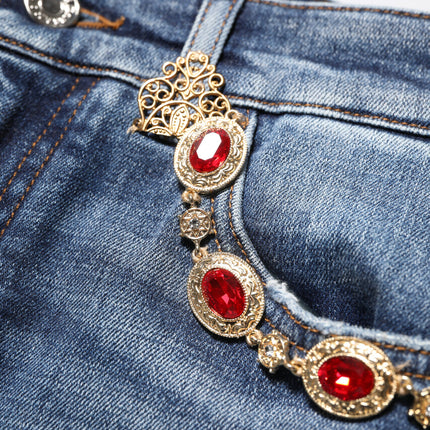 Dolce & Gabbana Blue Rhinestone Embellished Denim Jeans