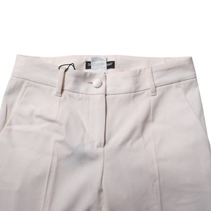 Dolce & Gabbana White Wool Tapered High Waist Pants