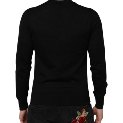 Dolce & Gabbana Dark Gray Embroidered Logo Pullover Sweater