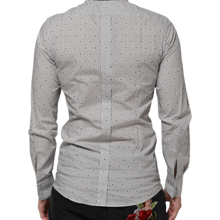 Dolce & Gabbana Gray Dotted Semi Fitted GOLD Men Formal Shirt