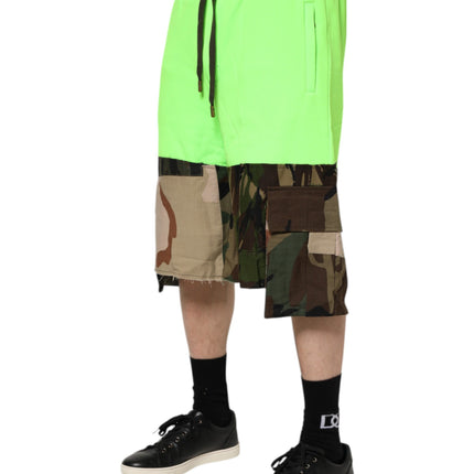 Dolce & Gabbana Green Patchwork Cargo Bermuda Men Shorts