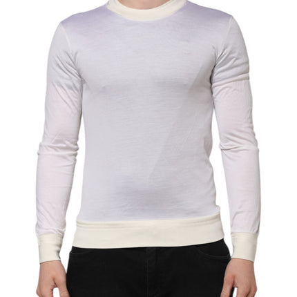 Dolce & Gabbana White Silk Crew Neck Long Sleeves T-shirt
