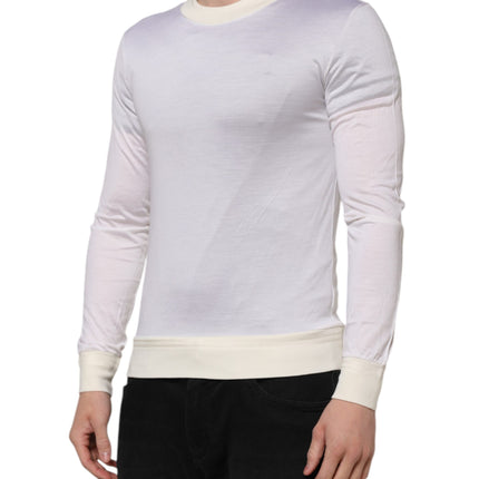 Dolce & Gabbana White Silk Crew Neck Long Sleeves T-shirt